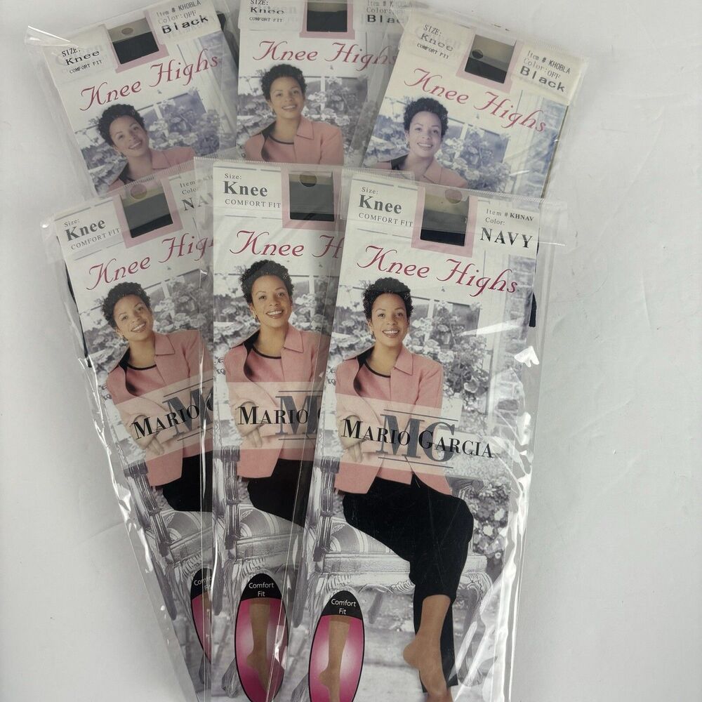 6 Packs Mario Garcia Knee Highs Black and Navy NOS Sealed